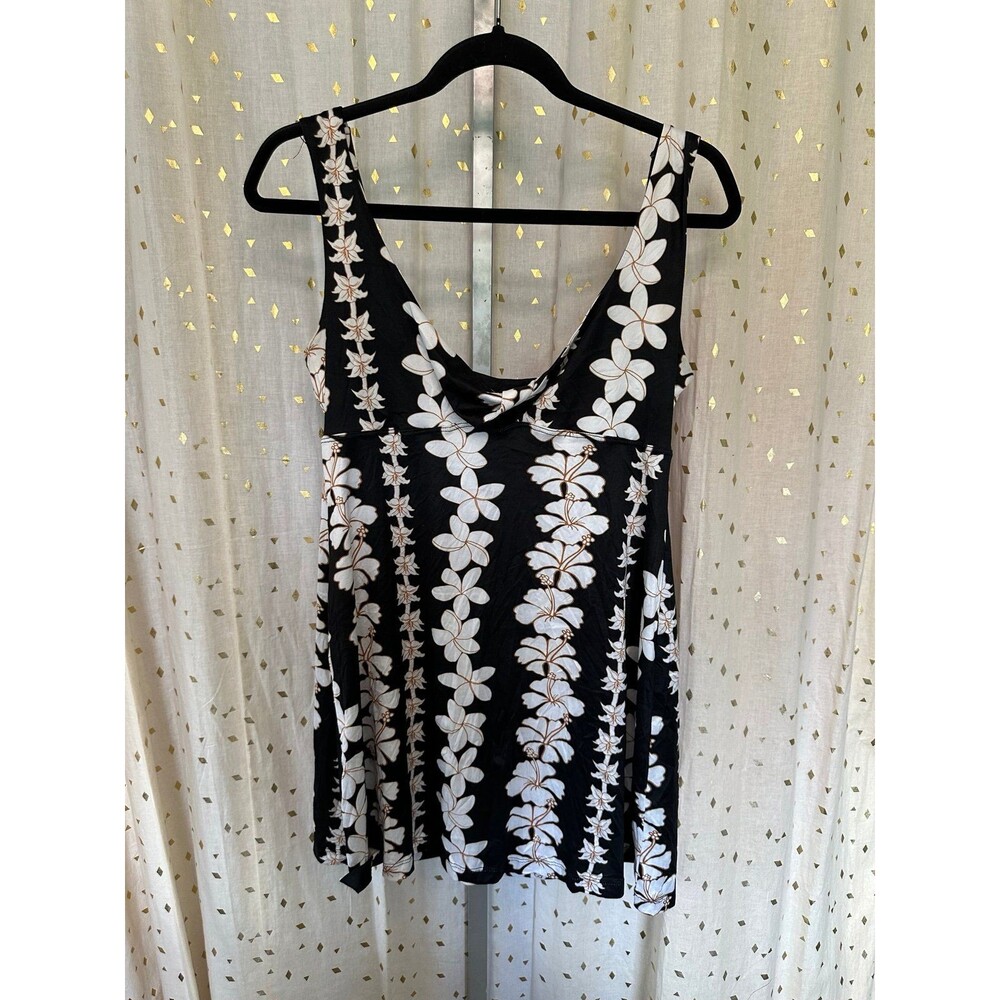 Palmwave Hawaiian Lei Plumeria Hibiscus Orchids Swim Cover Up Tank Dress S